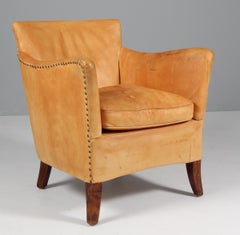 Danish Cabinetmaker lounge chair with, nature leather, 1940's