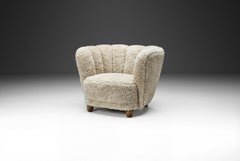 Danish Cabinetmaker Lounge Chair with Sheepskin Upholstery, Denmark 1940s