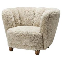 Danish Cabinetmaker Lounge Chair with Sheepskin Upholstery, Denmark 1940s