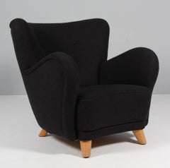 Danish Cabinetmaker lounge chair with wool, 1940's