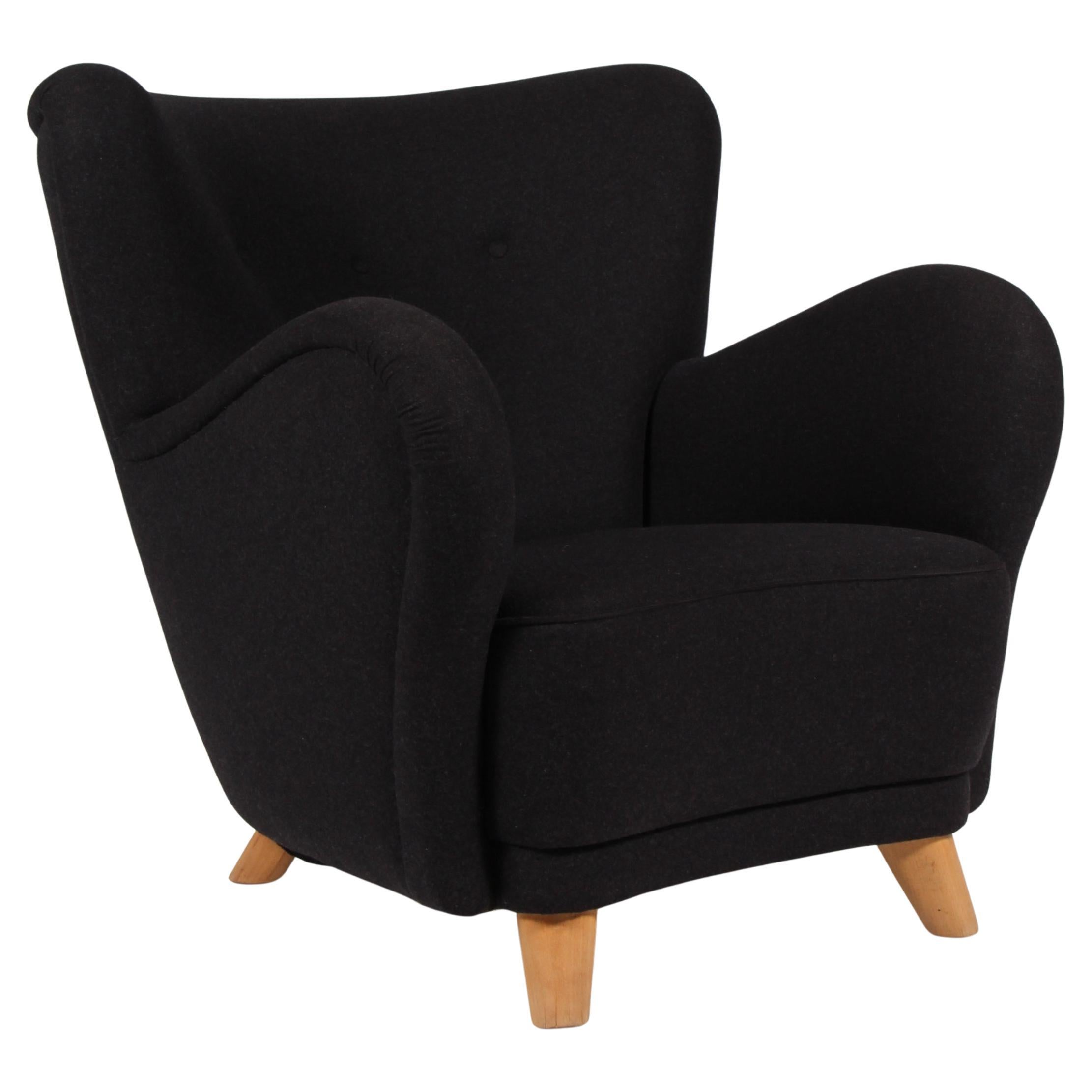 Sillón danés de ebanista con lana, años 40
