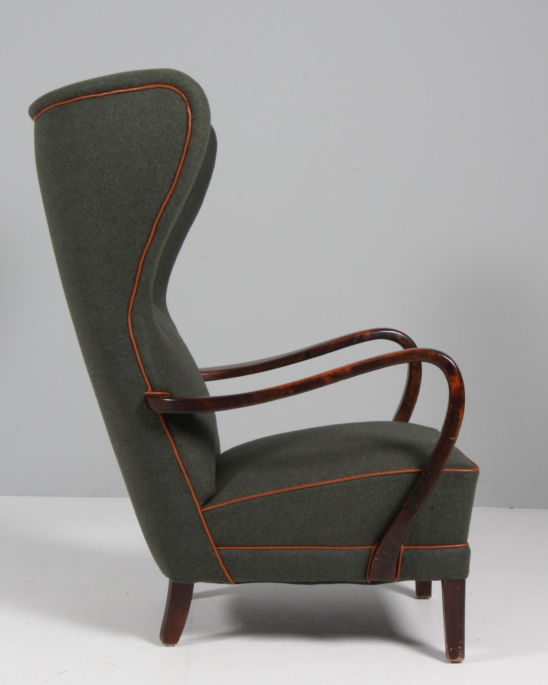 Danish cabinetmaker, lounge chair with wool and aniline leather. 1940s 1