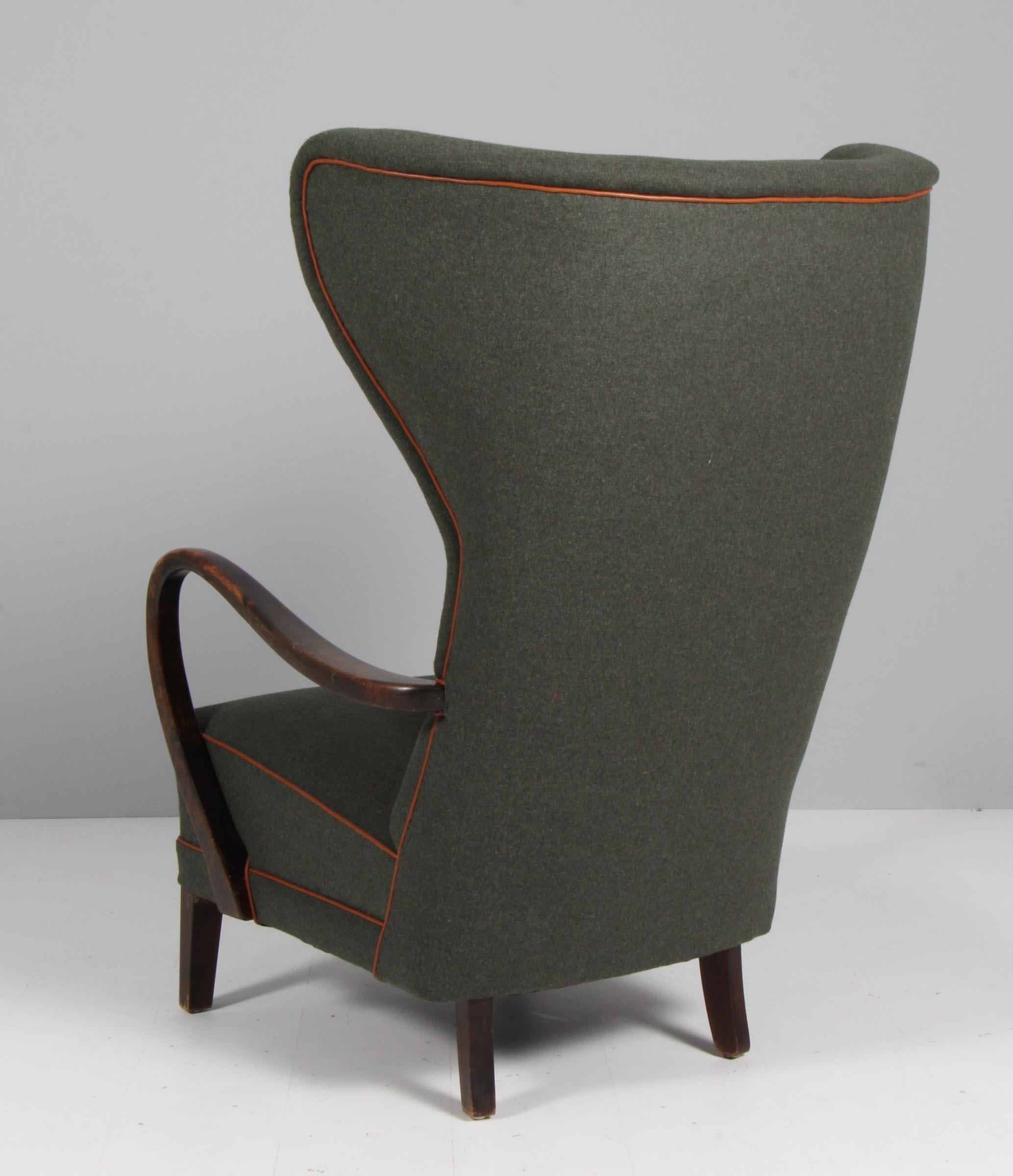 Danish cabinetmaker, lounge chair with wool and aniline leather. 1940s 2