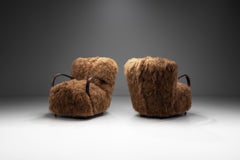 Danish Cabinetmaker Lounge Chairs in Tibetan Sheepskin, Denmark, 1950s