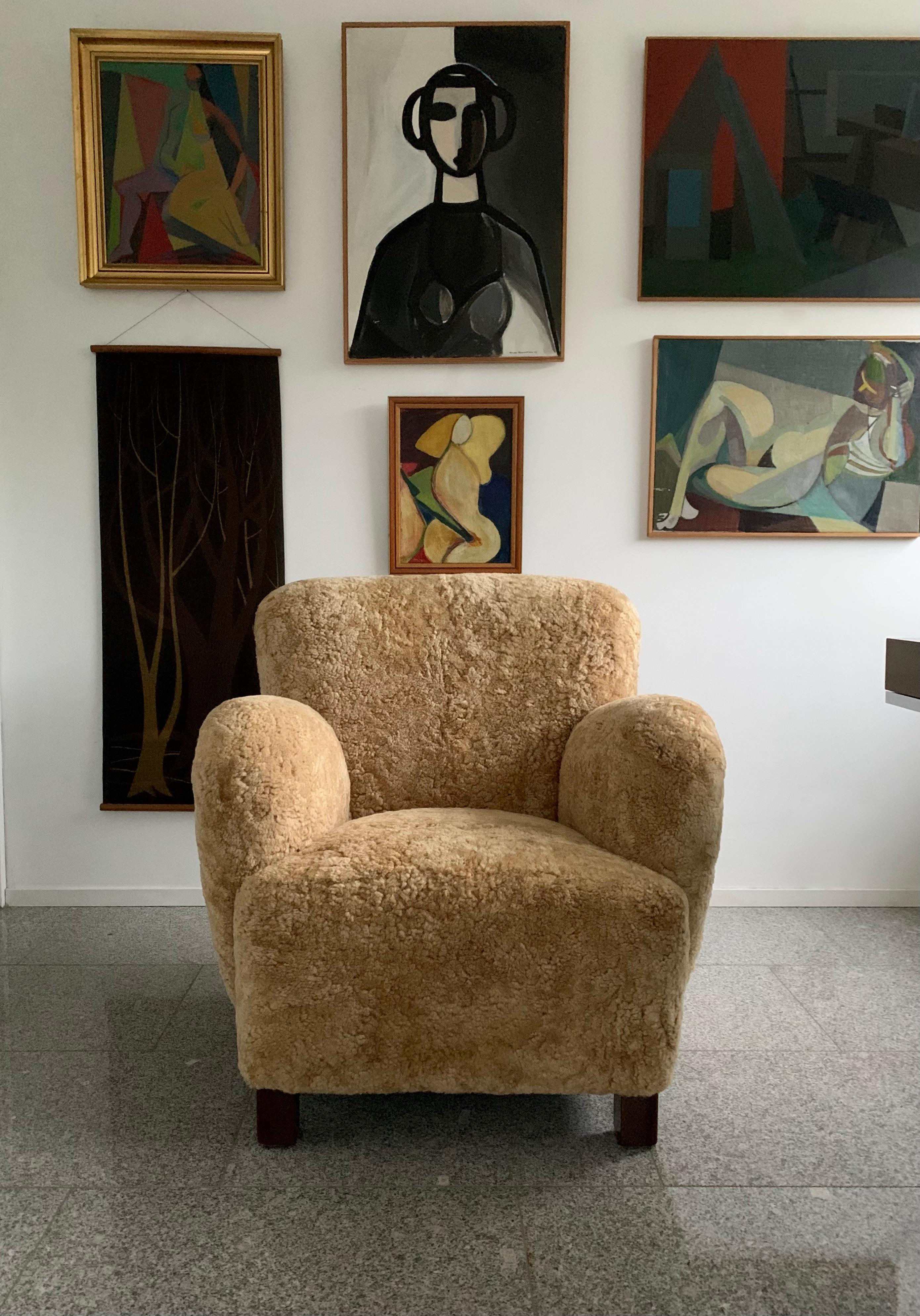 Danish Cabinetmaker Maple Shearling - Sheepskin 1940's Lounge Chair 10