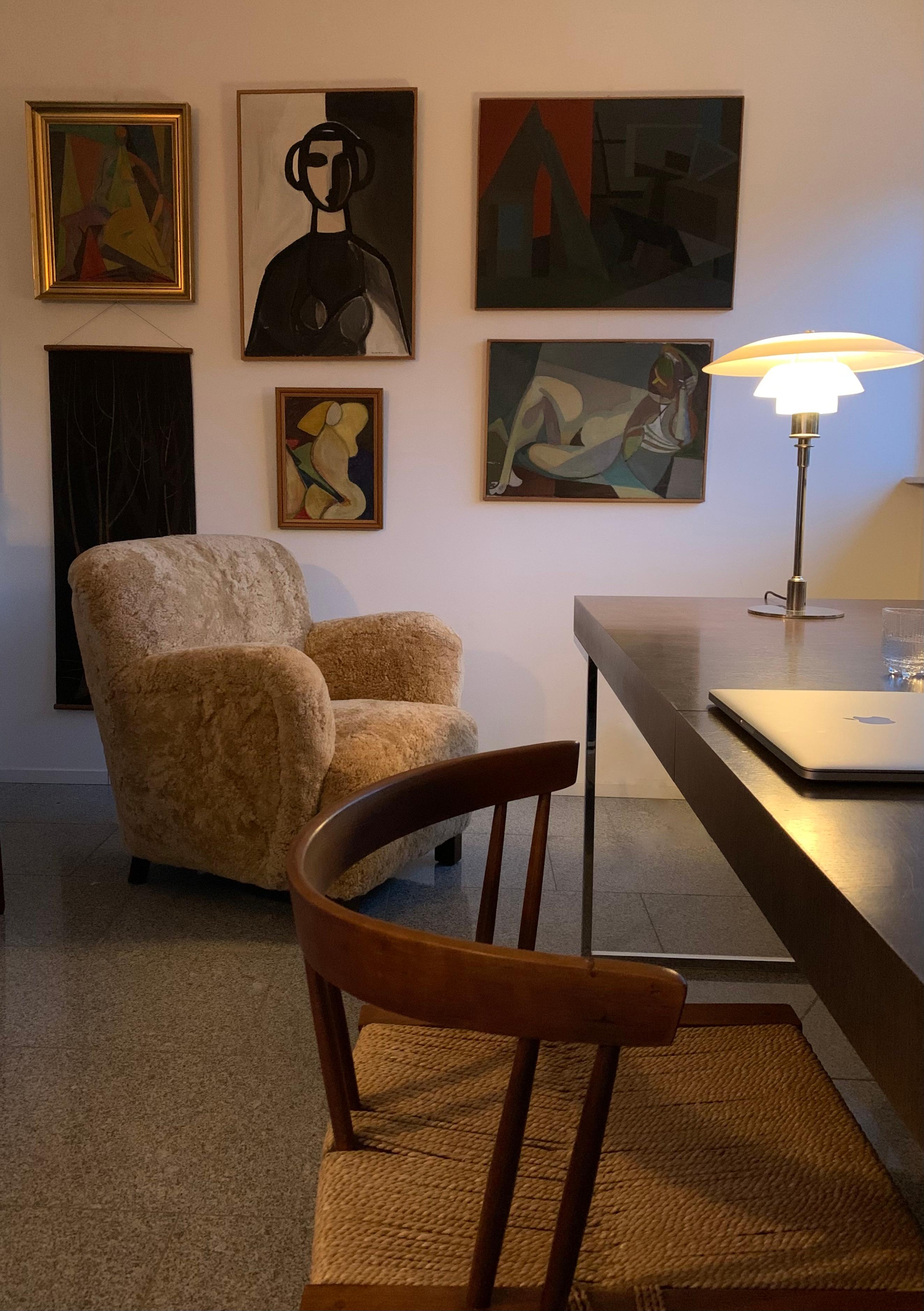 Scandinavian Modern Danish Cabinetmaker Maple Shearling - Sheepskin 1940's Lounge Chair