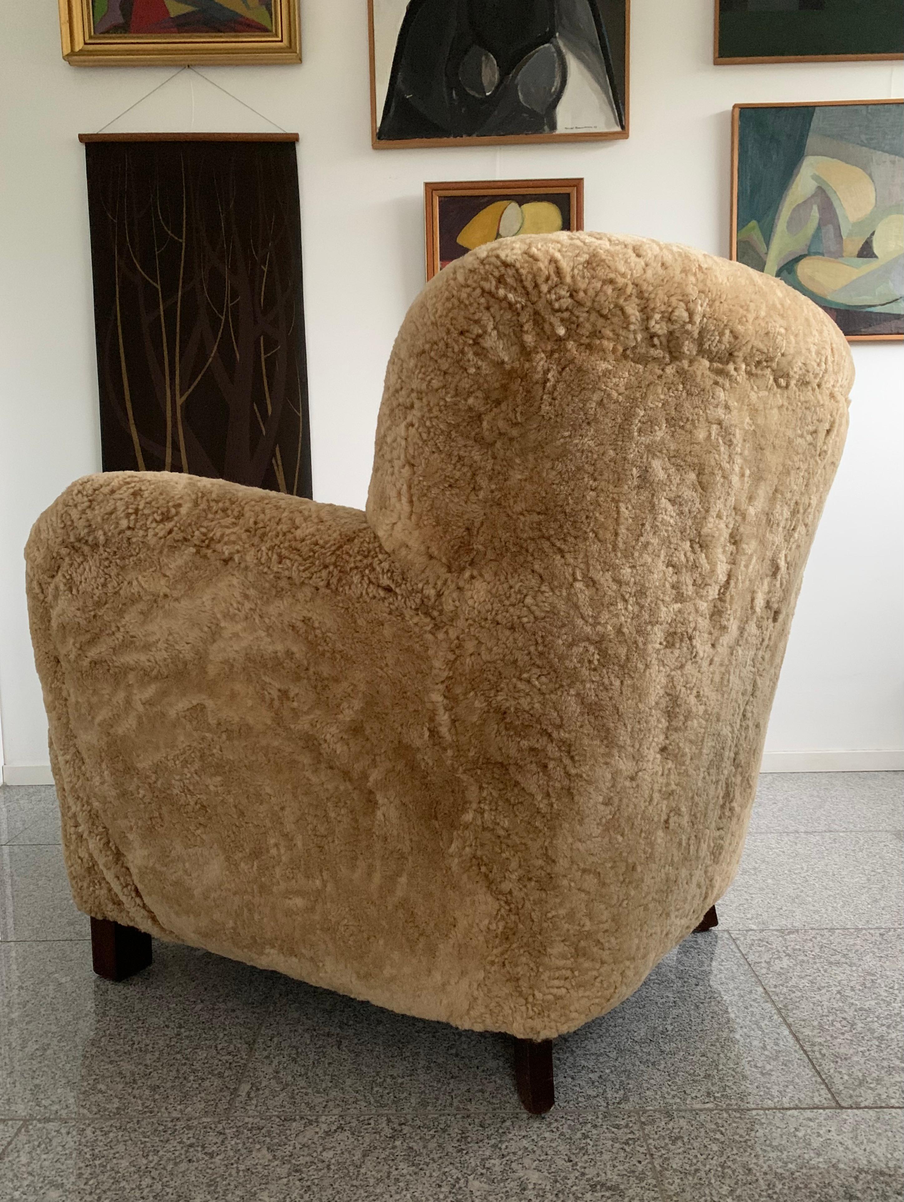 Danish Cabinetmaker Maple Shearling - Sheepskin 1940's Lounge Chair 1