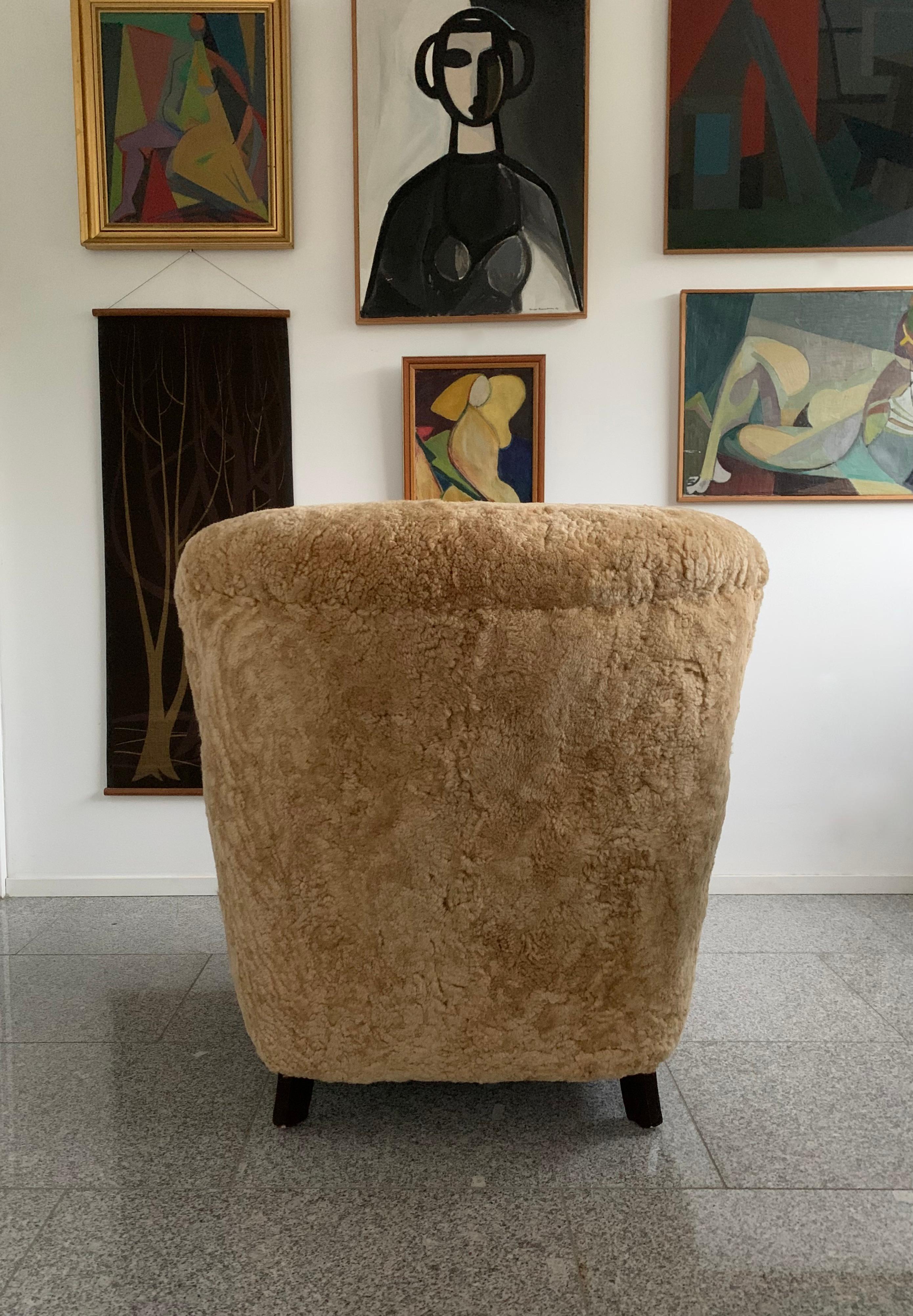 Danish Cabinetmaker Maple Shearling - Sheepskin 1940's Lounge Chair 2
