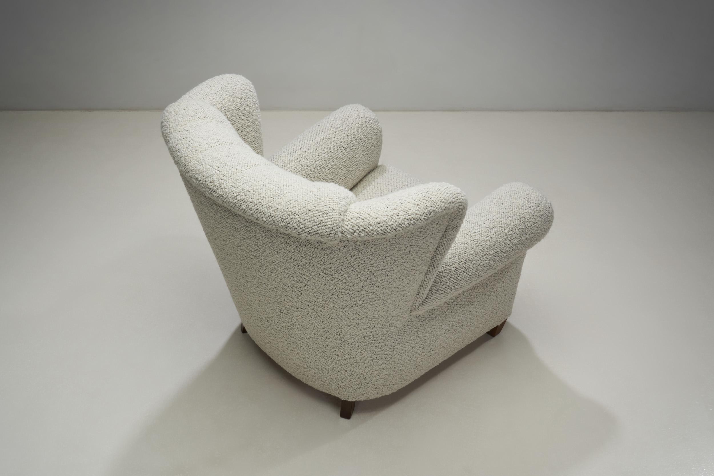Fabric Danish Cabinetmaker Mid-Century Lounge Chair with Rolled Arms, Denmark 1940s For Sale