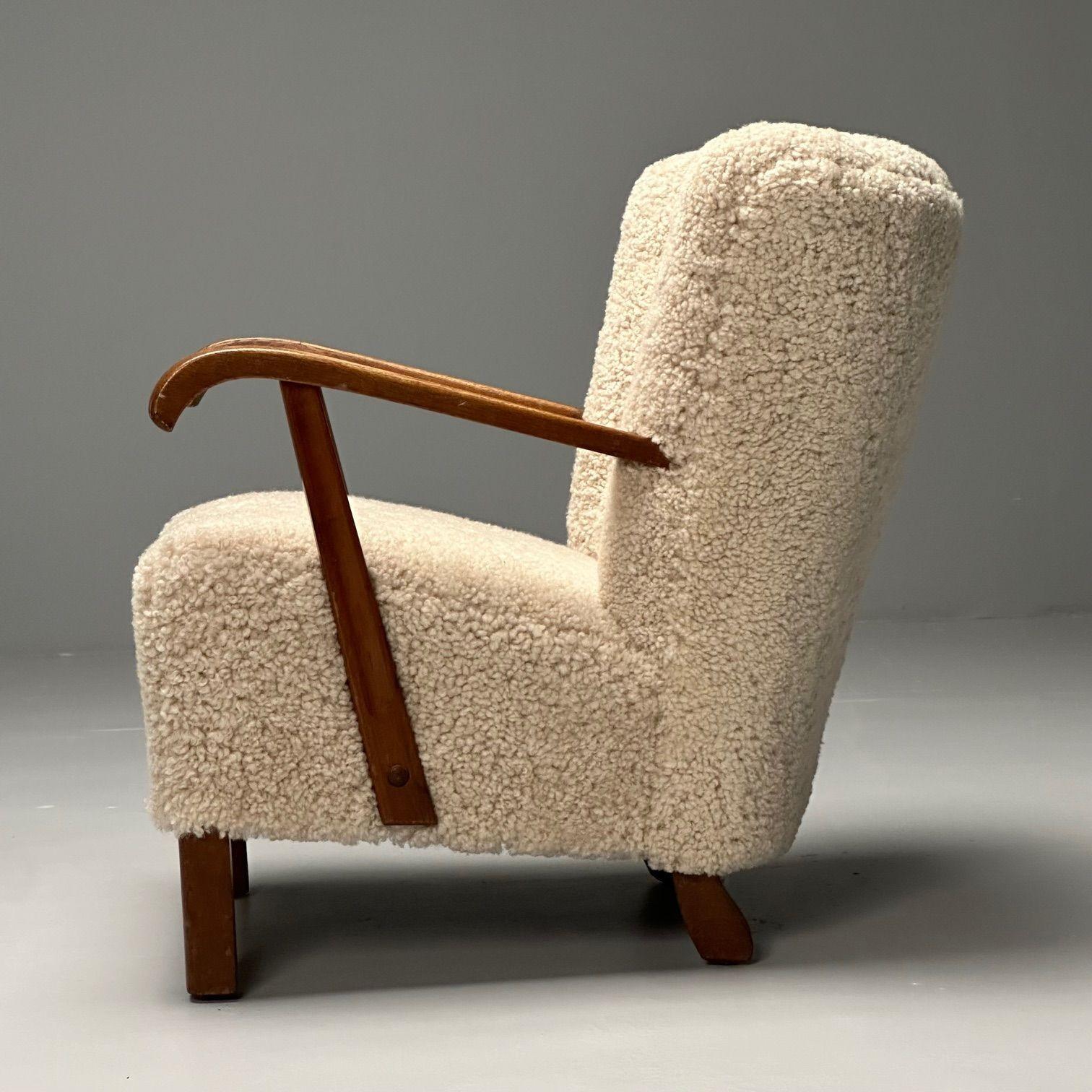 Dänischer Schreiner, Mid-Century Modern, Loungesessel, Shearling, Buche, 1940er Jahre 4