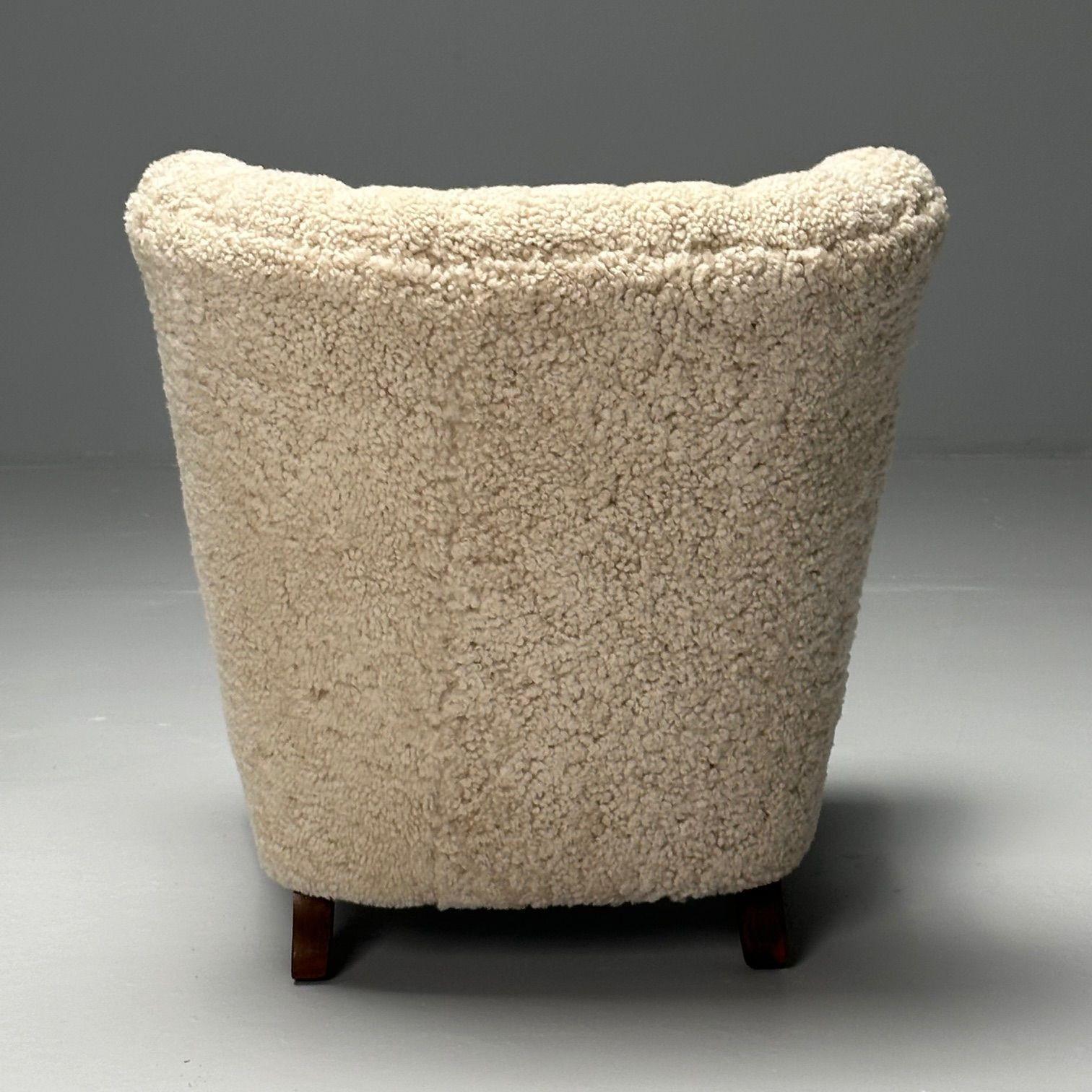 Dänischer Schreiner, Mid-Century Modern, Loungesessel, Shearling, Buche, 1940er Jahre 5