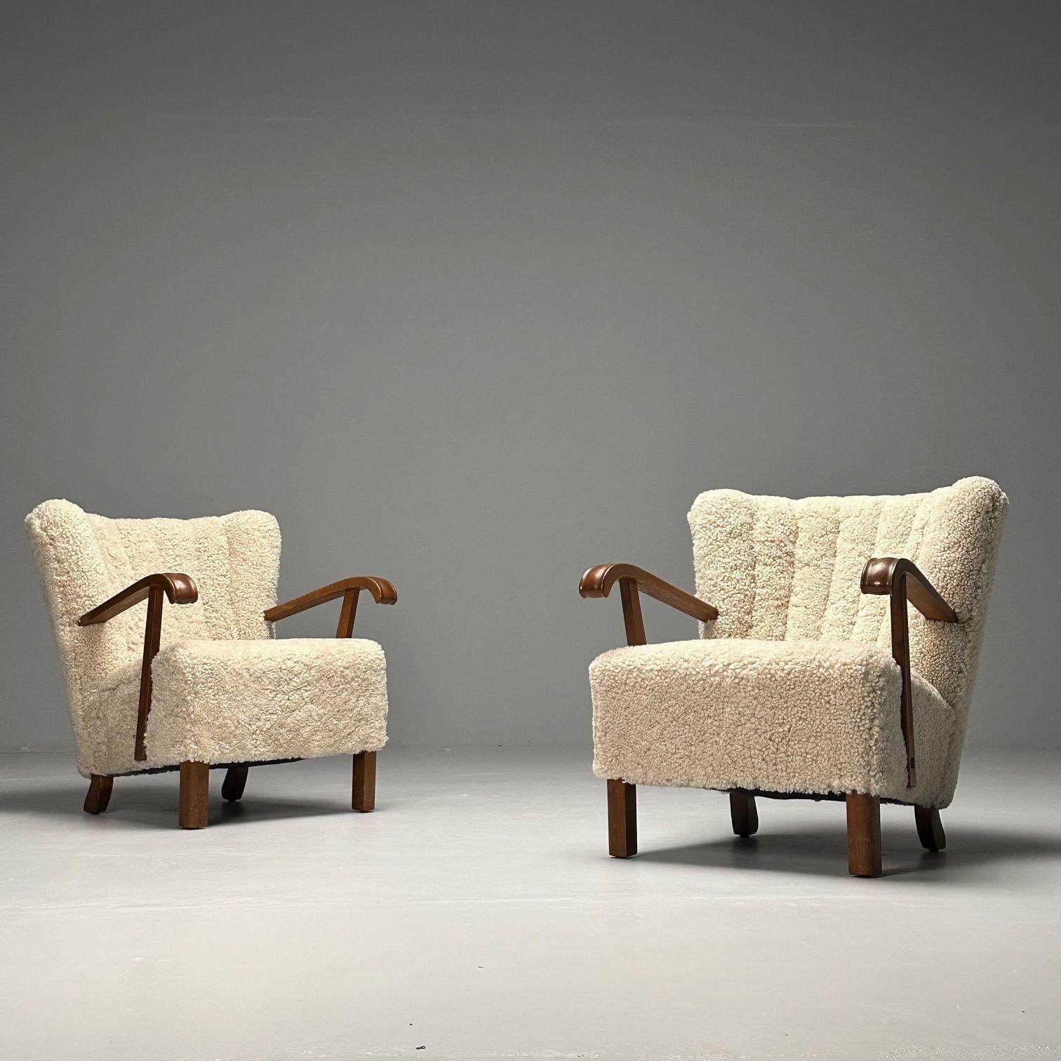 Dänischer Schreiner, Mid-Century Modern, Loungesessel, Shearling, Buche, 1940er Jahre (Moderne der Mitte des Jahrhunderts)