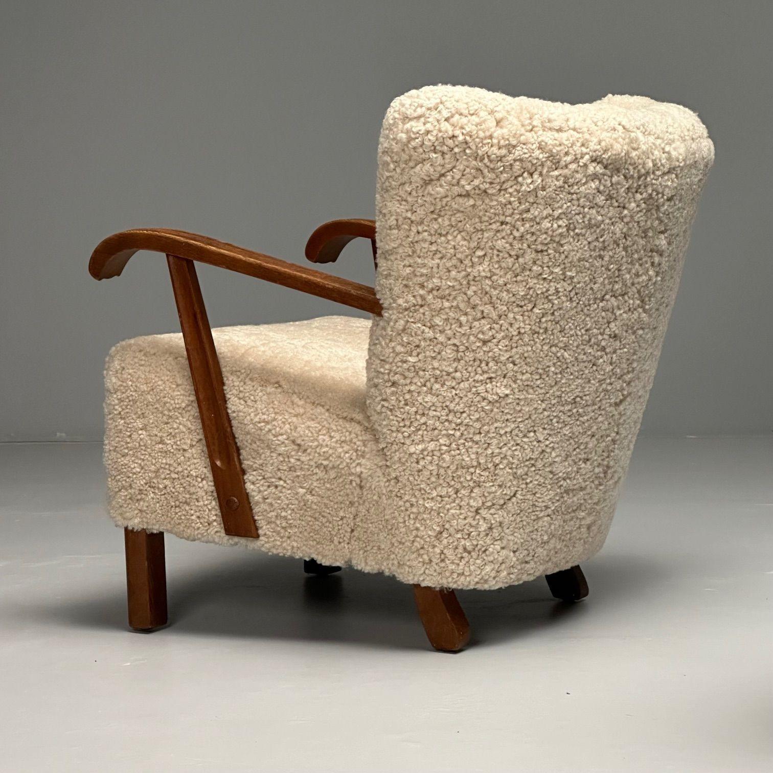 Dänischer Schreiner, Mid-Century Modern, Loungesessel, Shearling, Buche, 1940er Jahre 3