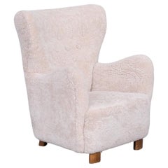 Danish Cabinetmaker Mid-Century Shearling Lounge Chair