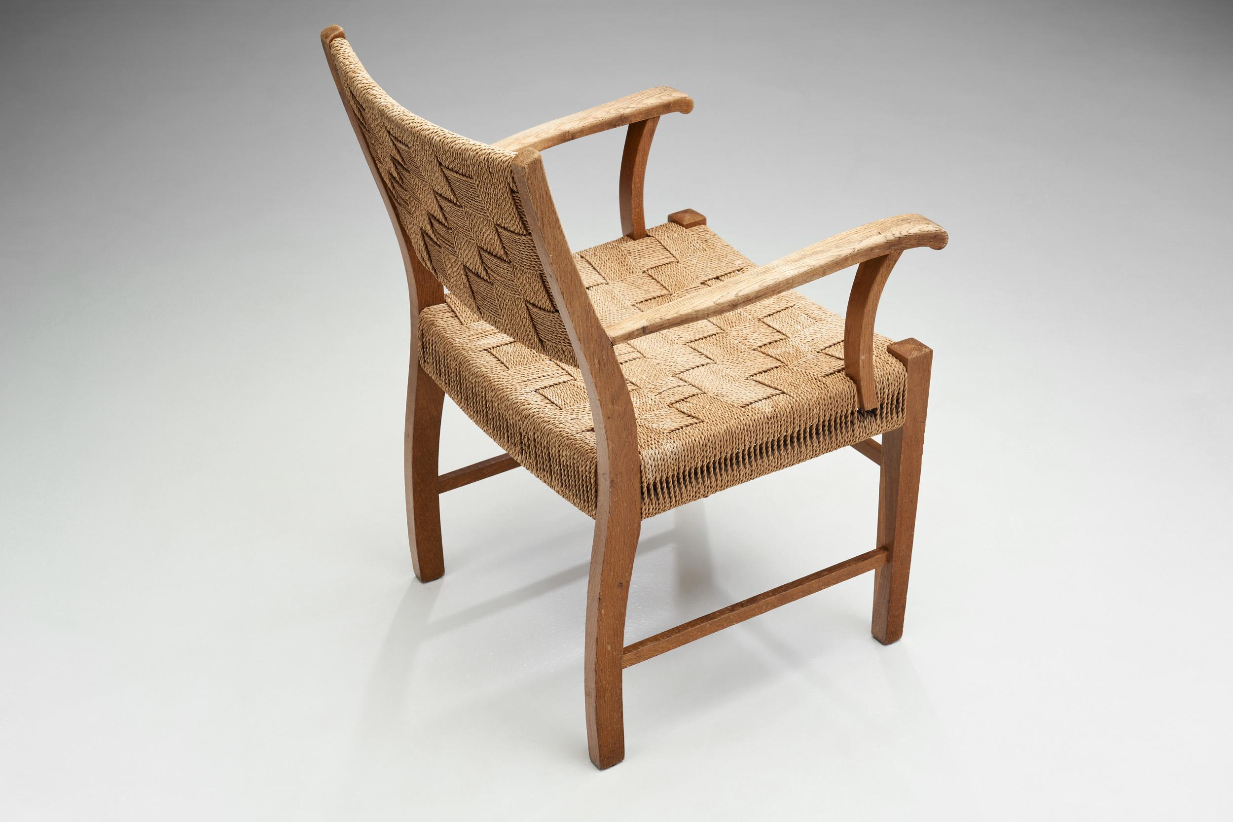 Danish Cabinetmaker Oak and Paper Cord Chair, Denmark 1940s  5
