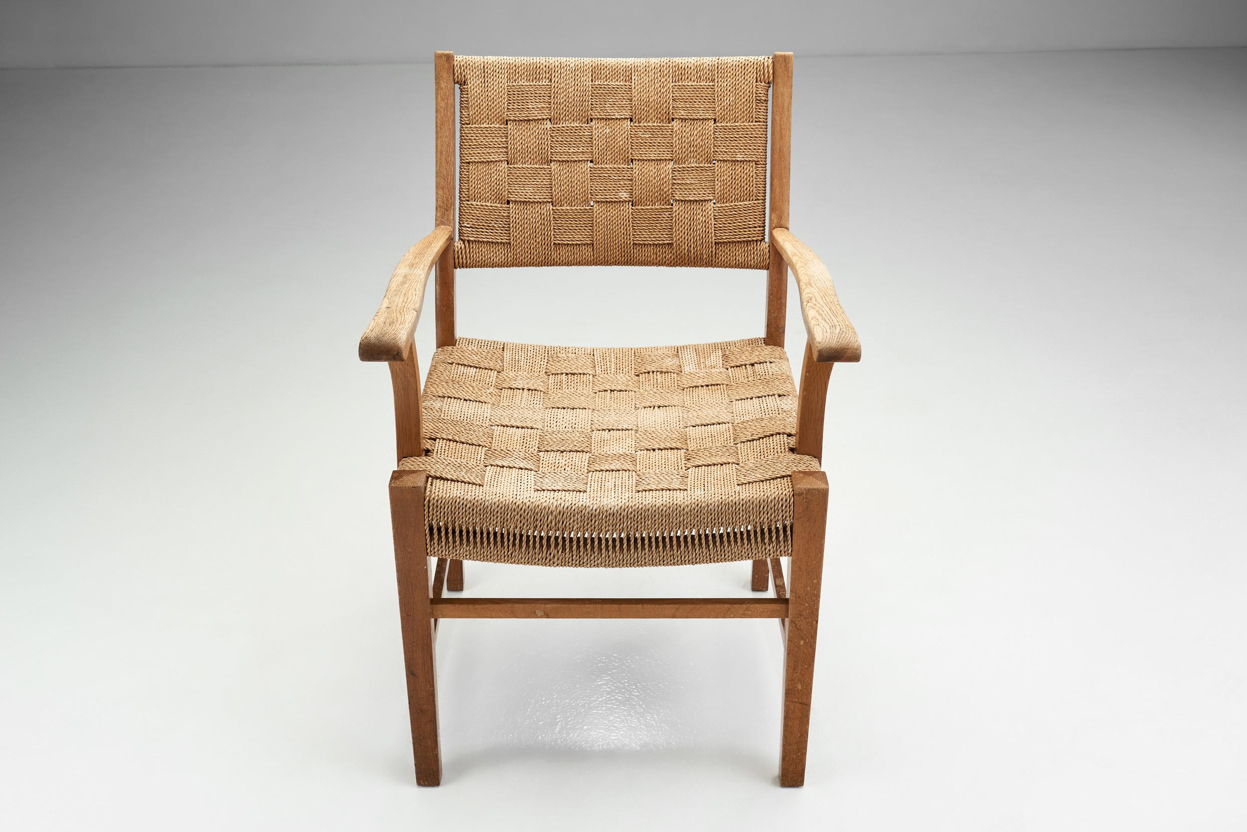 Papercord Danish Cabinetmaker Oak and Paper Cord Chair, Denmark 1940s 