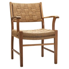 Danish Cabinetmaker Oak and Paper Cord Chair, Denmark 1940s 