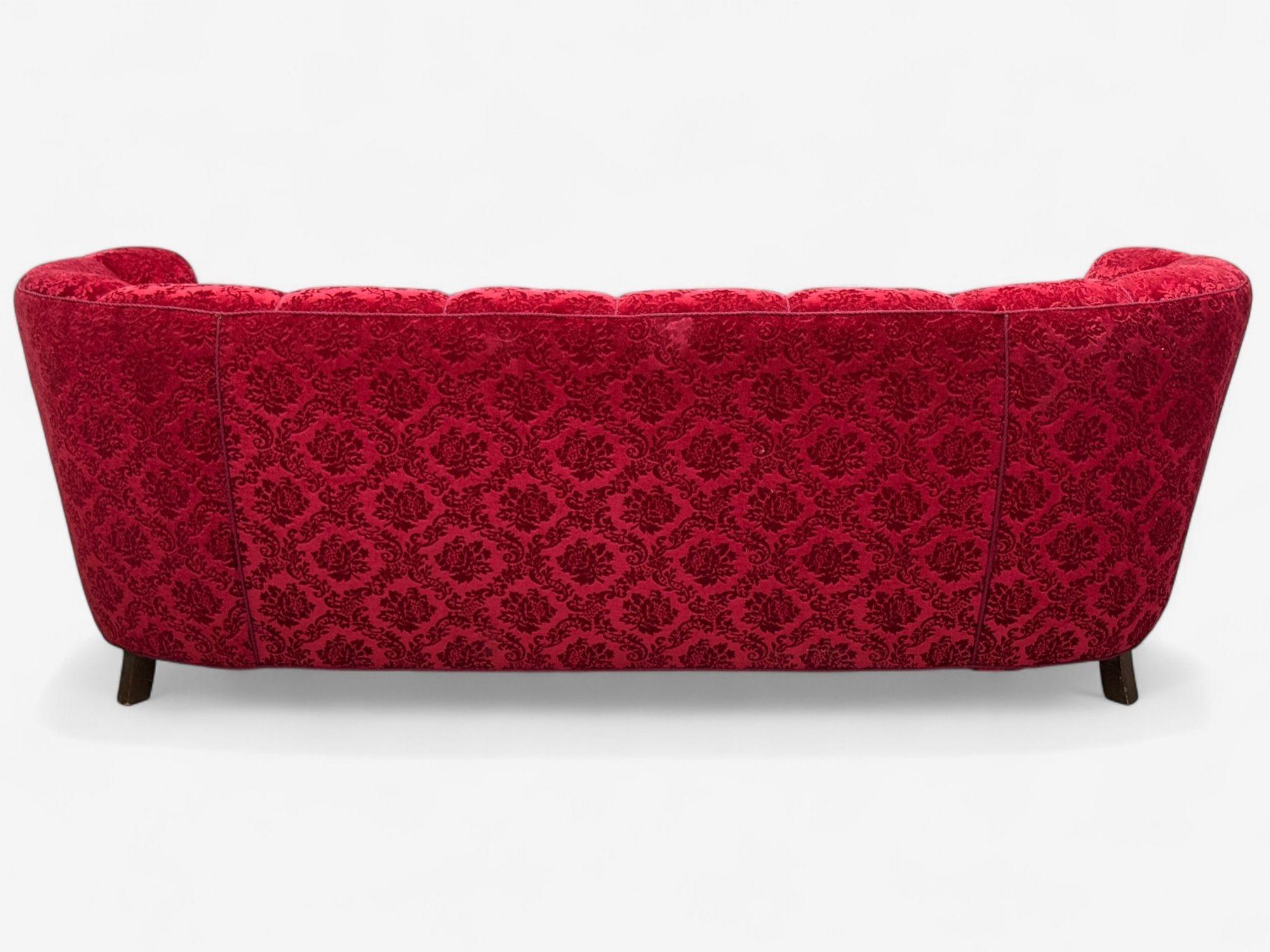 Dänische Tischlerei, Eiche, Stoff, geschwungenes Bananensofa, Dänemark, 1960er im Angebot 4