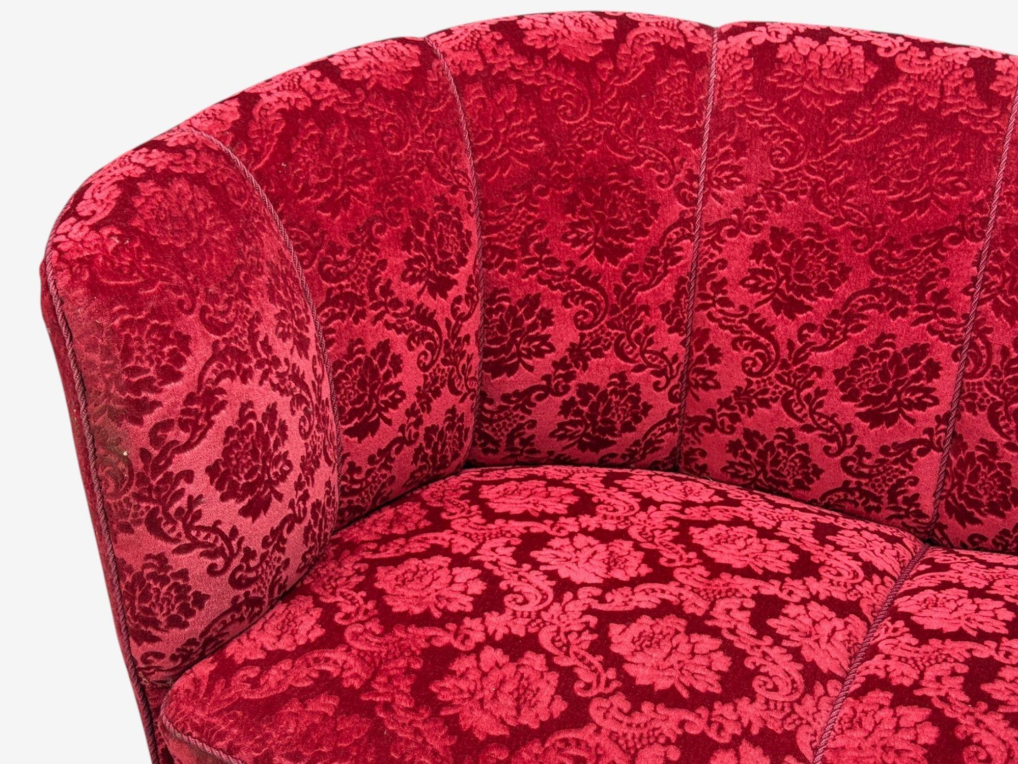 Dänische Tischlerei, Eiche, Stoff, geschwungenes Bananensofa, Dänemark, 1960er (Damast) im Angebot