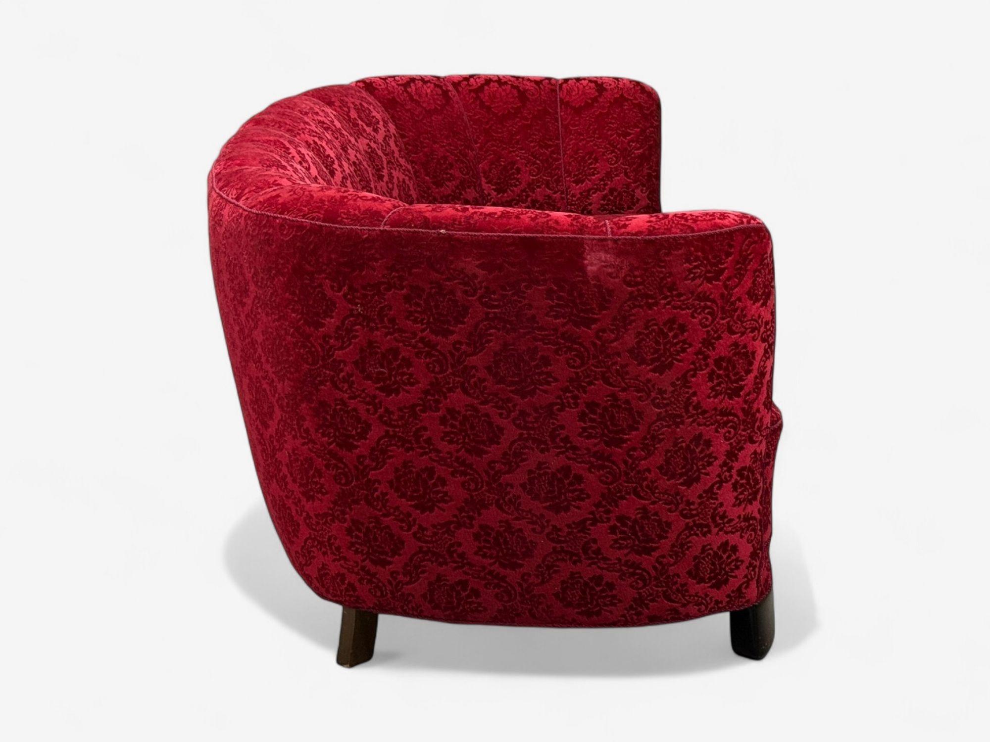 Dänische Tischlerei, Eiche, Stoff, geschwungenes Bananensofa, Dänemark, 1960er im Angebot 1
