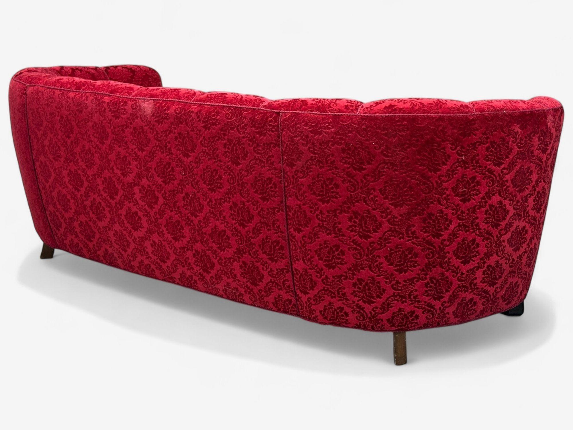 Dänische Tischlerei, Eiche, Stoff, geschwungenes Bananensofa, Dänemark, 1960er im Angebot 2