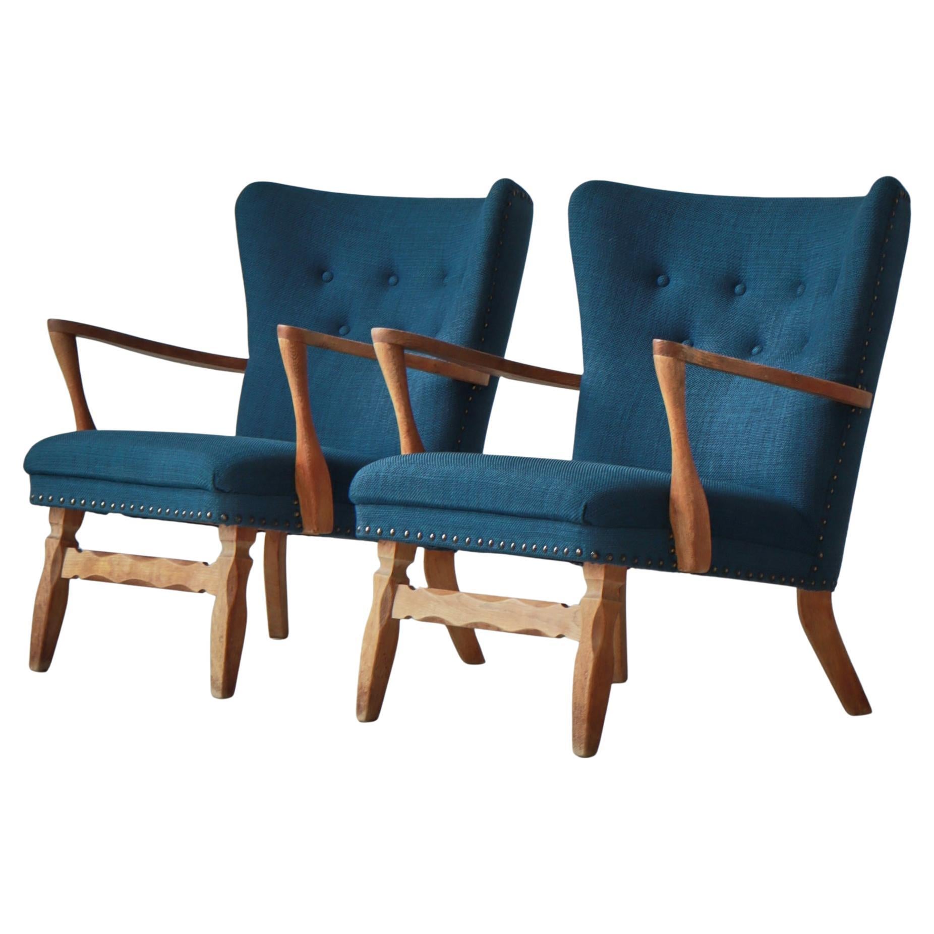 Danish Cabinetmaker Oakwood Lounge Chairs, 1960s, Scandinavian Modern