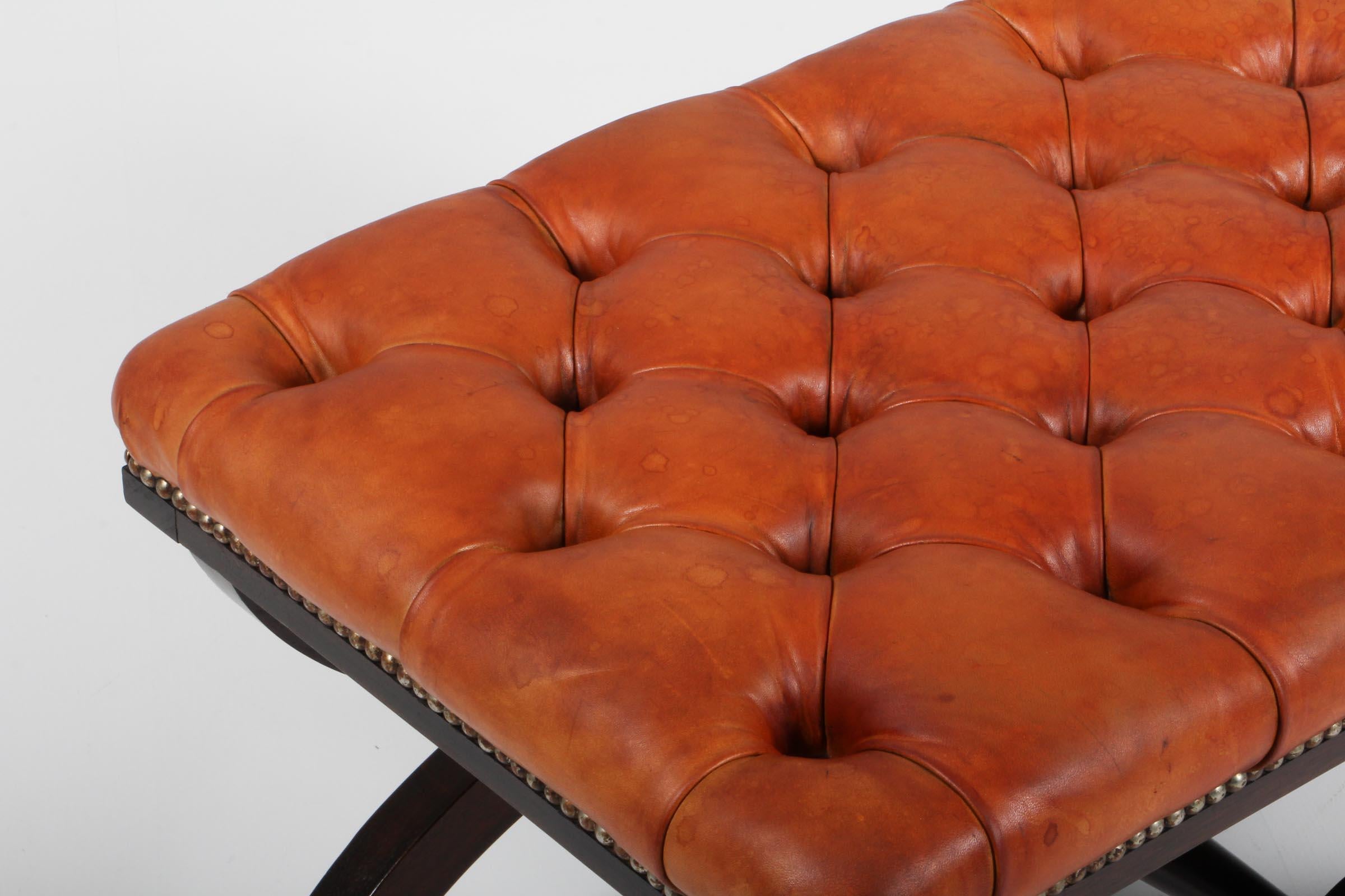Danish Cabinetmaker, Ottoman of Patinated Nature Leather, 1930's In Fair Condition In Esbjerg, DK