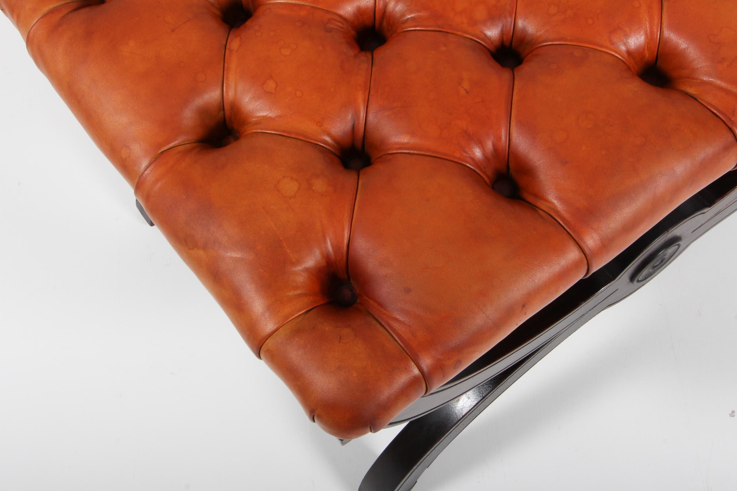 Mid-20th Century Danish Cabinetmaker, Ottoman of Patinated Nature Leather, 1930's