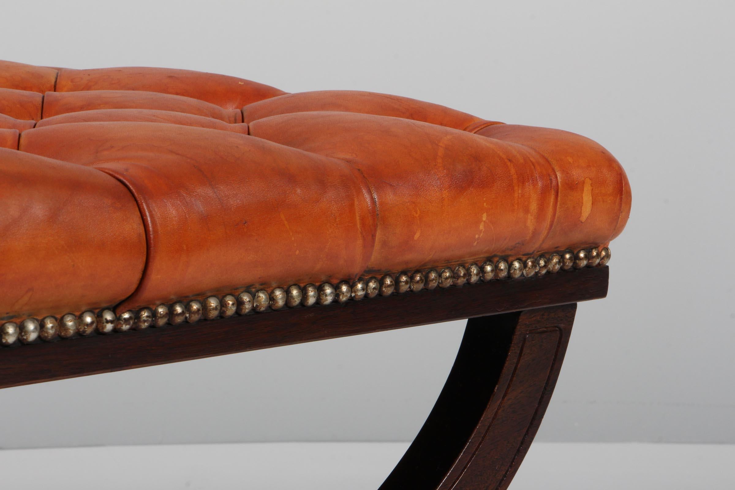 Danish Cabinetmaker, Ottoman of Patinated Nature Leather, 1930's 2