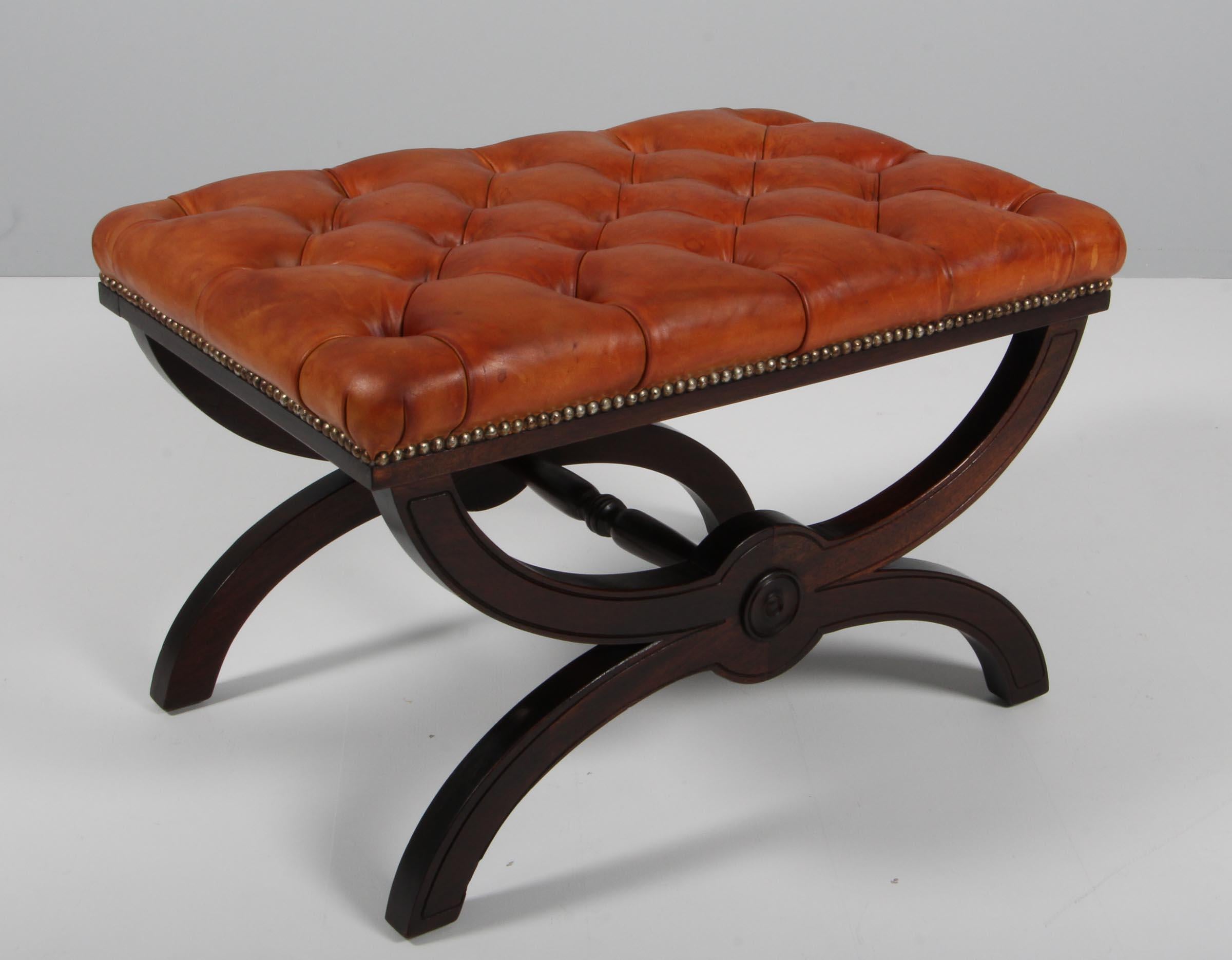 Danish Cabinetmaker, Ottoman of Patinated Nature Leather, 1930's