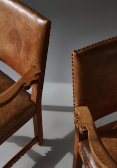 Master Cabinetmaker Lars Møller Armchairs in Solid Oak & Leather, Denmark, 1935