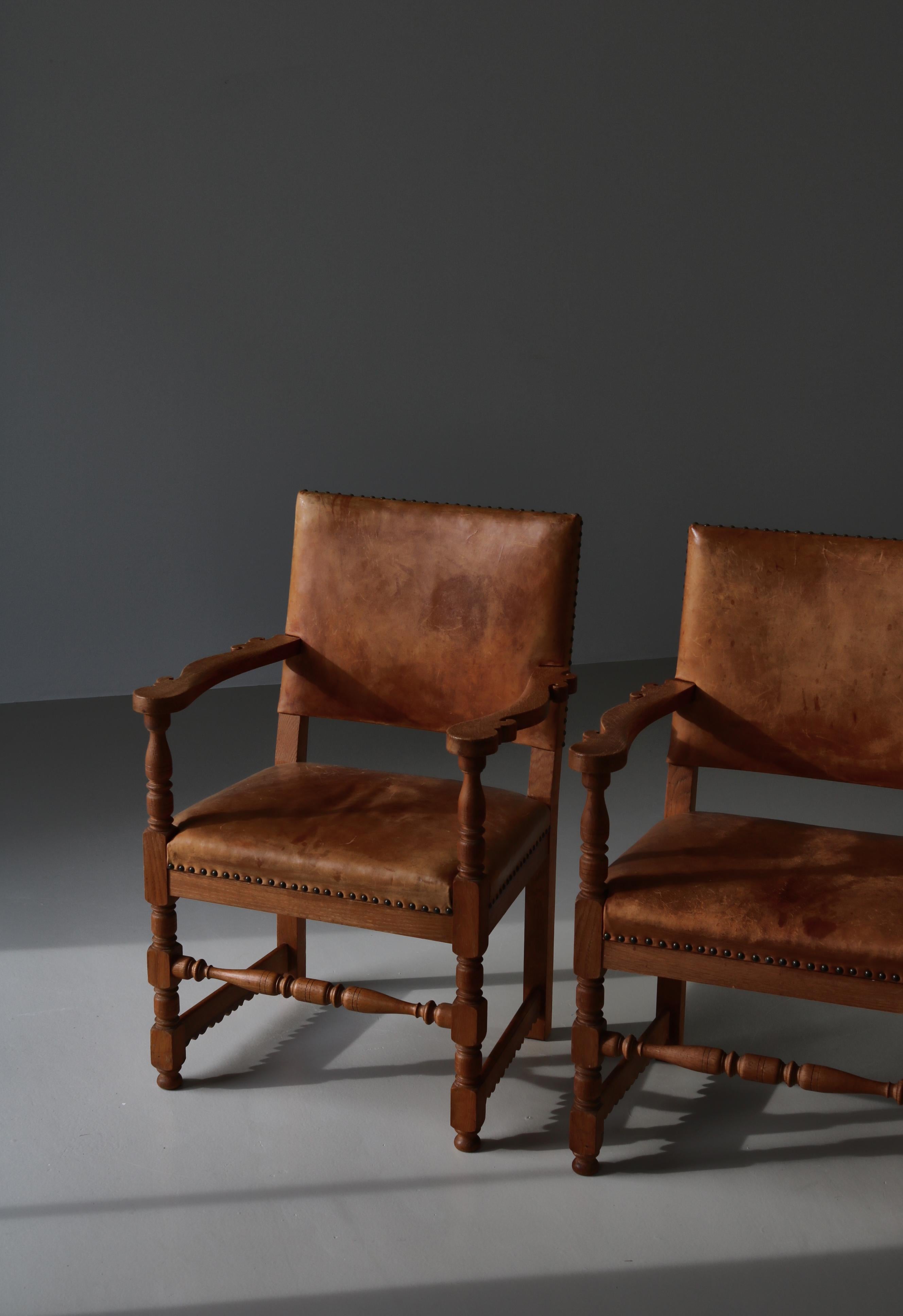 Master Cabinetmaker Lars Møller Armchairs in Solid Oak & Leather, Denmark, 1935 In Good Condition For Sale In Odense, DK