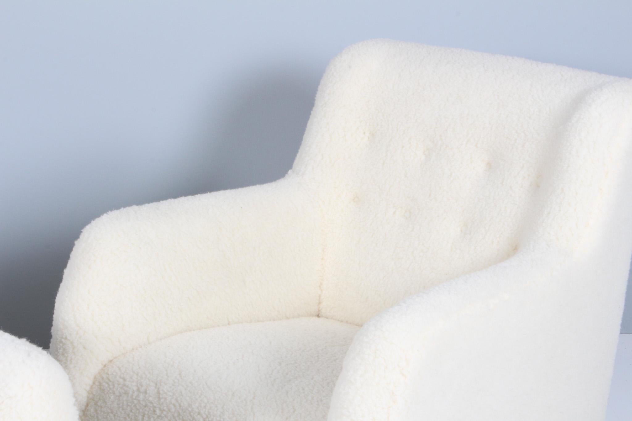 Ebanista danés, par de sillones de salón Lambswool, años 40 Escandinavo moderno en venta