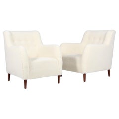 Danish Cabinetmaker, pair of Lounge Chairs Lambswool, 1940s