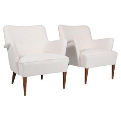 Danish Cabinetmaker Pair of Lounge Chairs, New Upholstered, 1950s