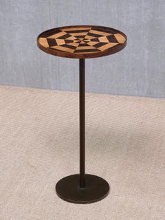 Danish Cabinetmaker Pedestal Table with Radial Marquetry Top, Bronze, circa 1950