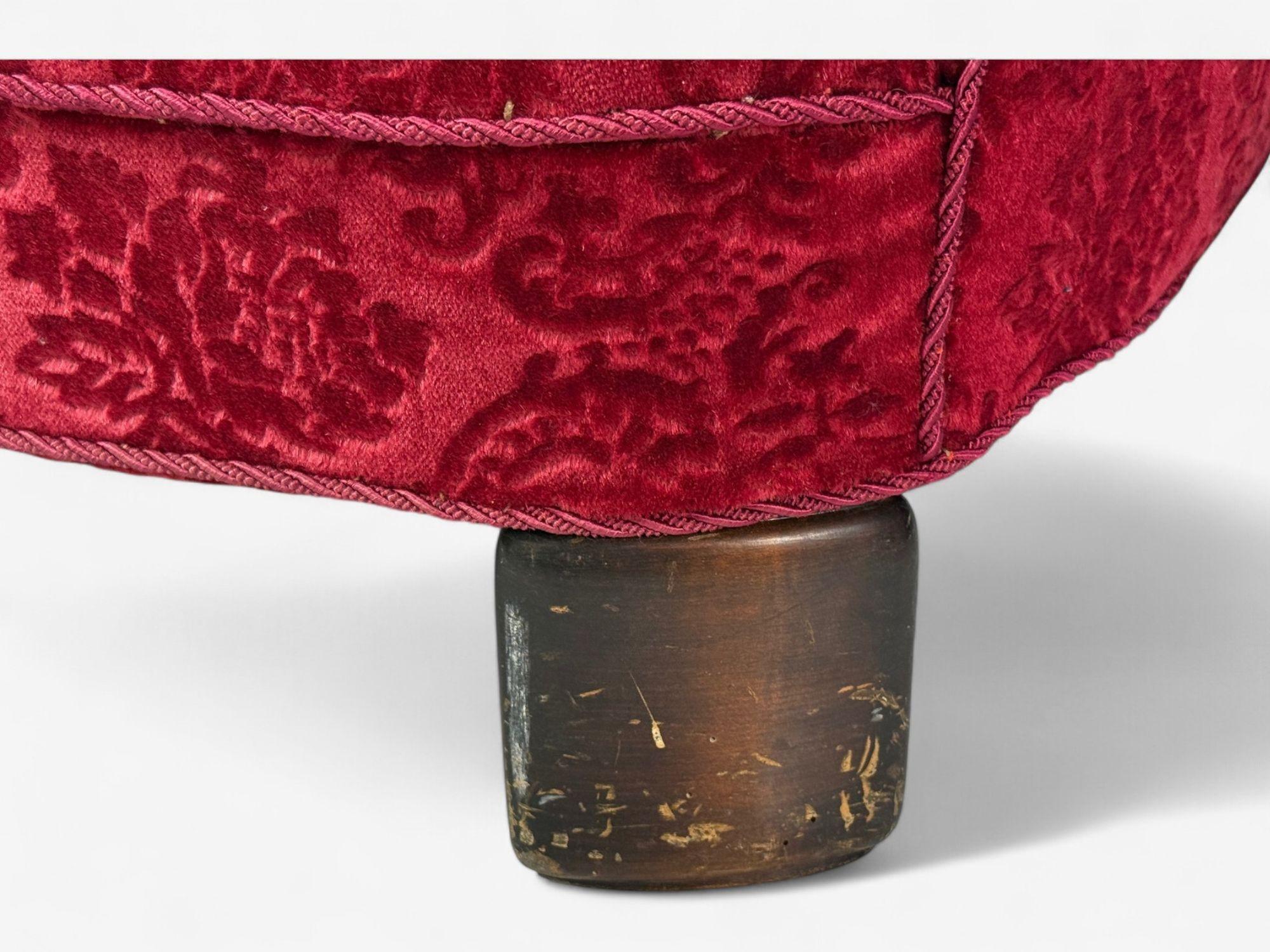 Danish Cabinetmaker, Red Damask, Wood, Lounge Chair, Denmark, 1950s For Sale 3