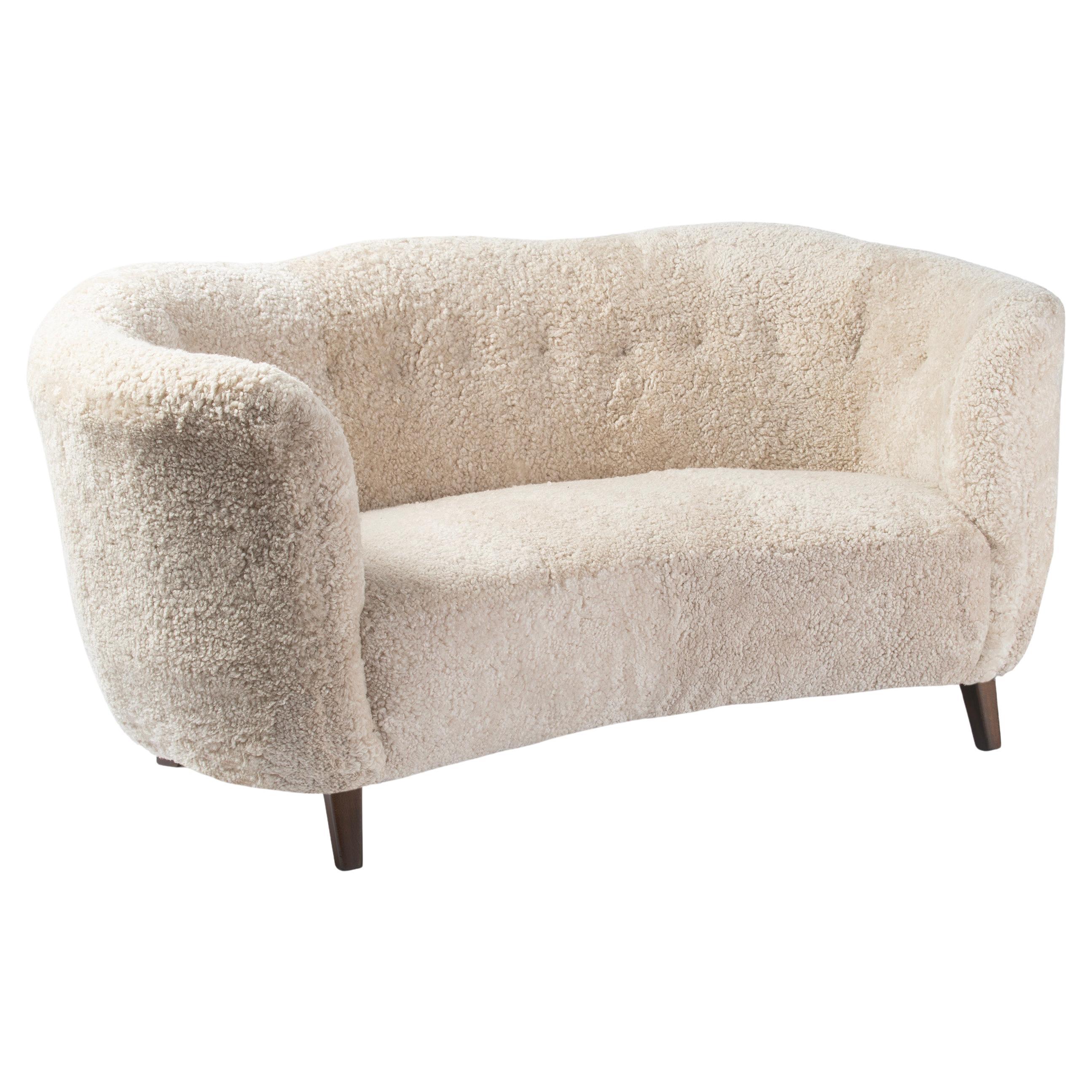 Danish Cabinetmaker Scallop Sofa Sheepskin c1940s