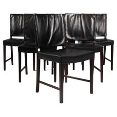 Ensemble de chaises de salle à manger danoises d'ébéniste, années 1940, acajou, cuir noir