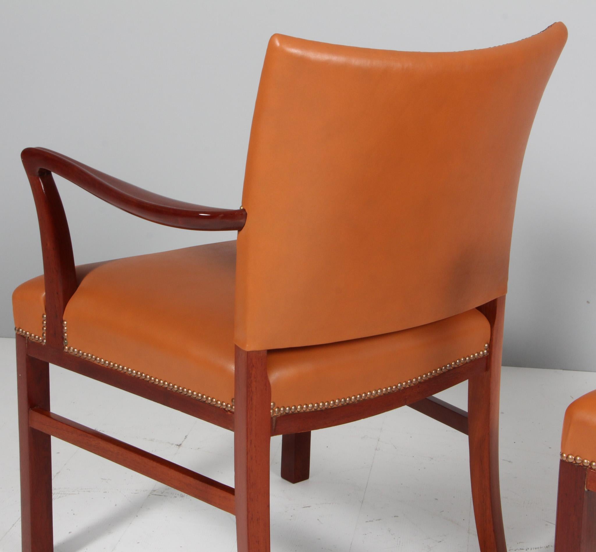 Dänischer Tischlersatz mit Esszimmerstühlen, 1940er Jahre, Mahagoni, braunes Leder, 1940er Jahre im Angebot 4