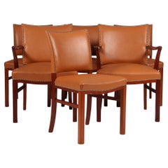 Danish Cabinetmaker Set of Dining Chairs, 1940's, Mahogany, Tan Leather, 1940s