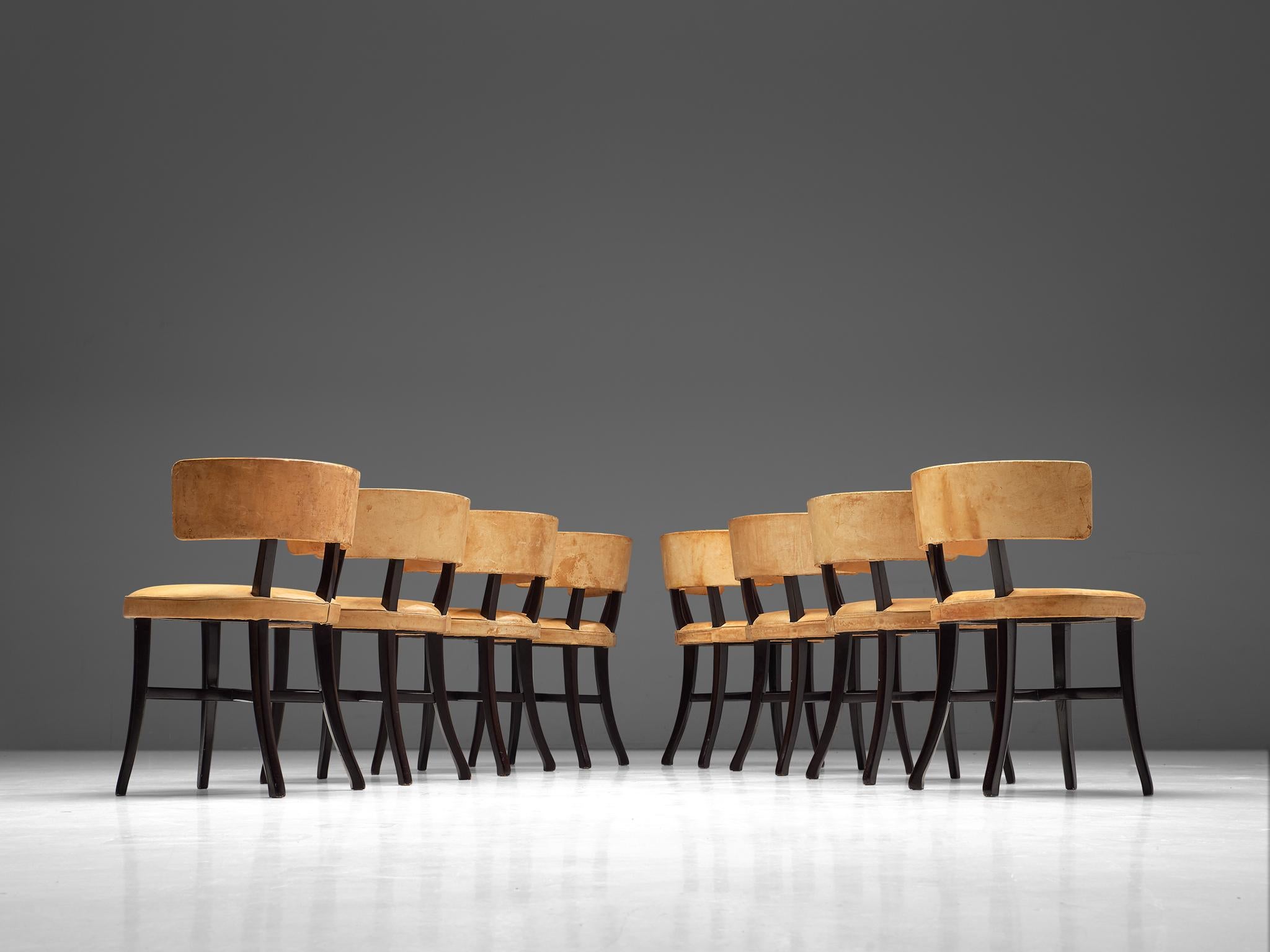 Danish Cabinetmaker Set of Eight Dining Chairs in Patinated Naturel Leather In Good Condition In Waalwijk, NL