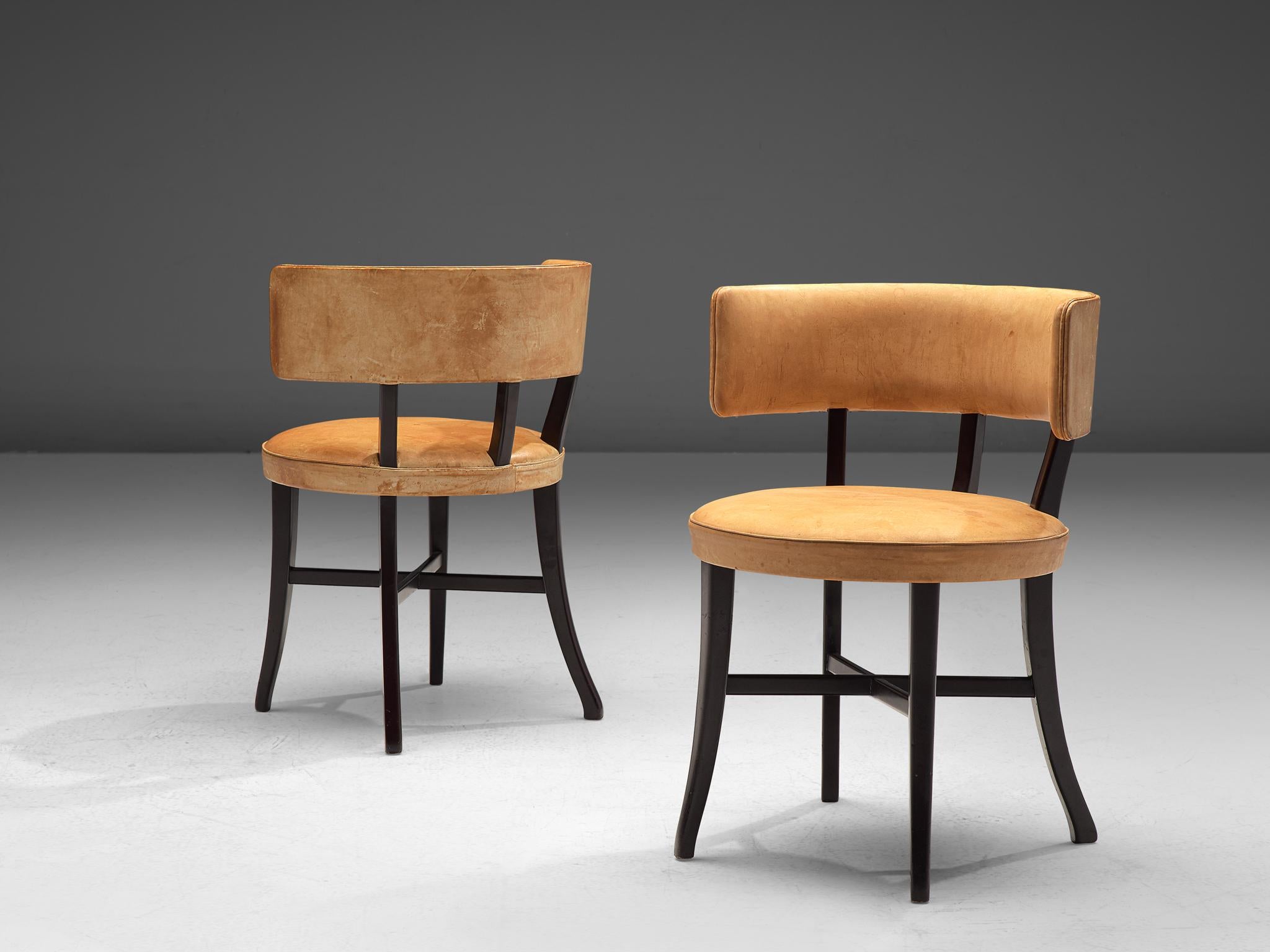 Mid-20th Century Danish Cabinetmaker Set of Eight Dining Chairs in Patinated Naturel Leather