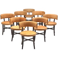 Danish Cabinetmaker Set of Eight Dining Chairs in Patinated Naturel Leather