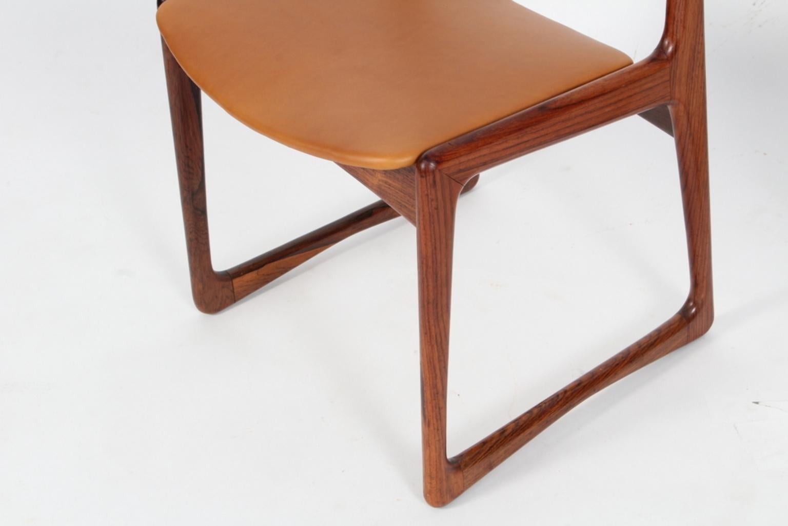 Mid-20th Century Danish Cabinetmaker, Set of Eight Rosewood Dining Chairs Silk Aniline Leather
