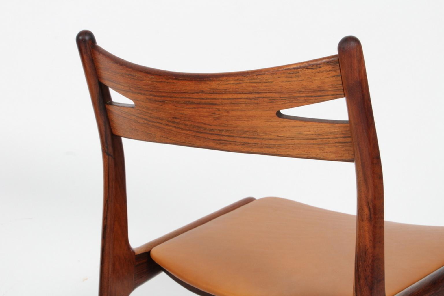 Danish Cabinetmaker, Set of Eight Rosewood Dining Chairs Silk Aniline Leather 3