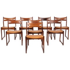 Danish Cabinetmaker, Set of Eight Rosewood Dining Chairs Silk Aniline Leather