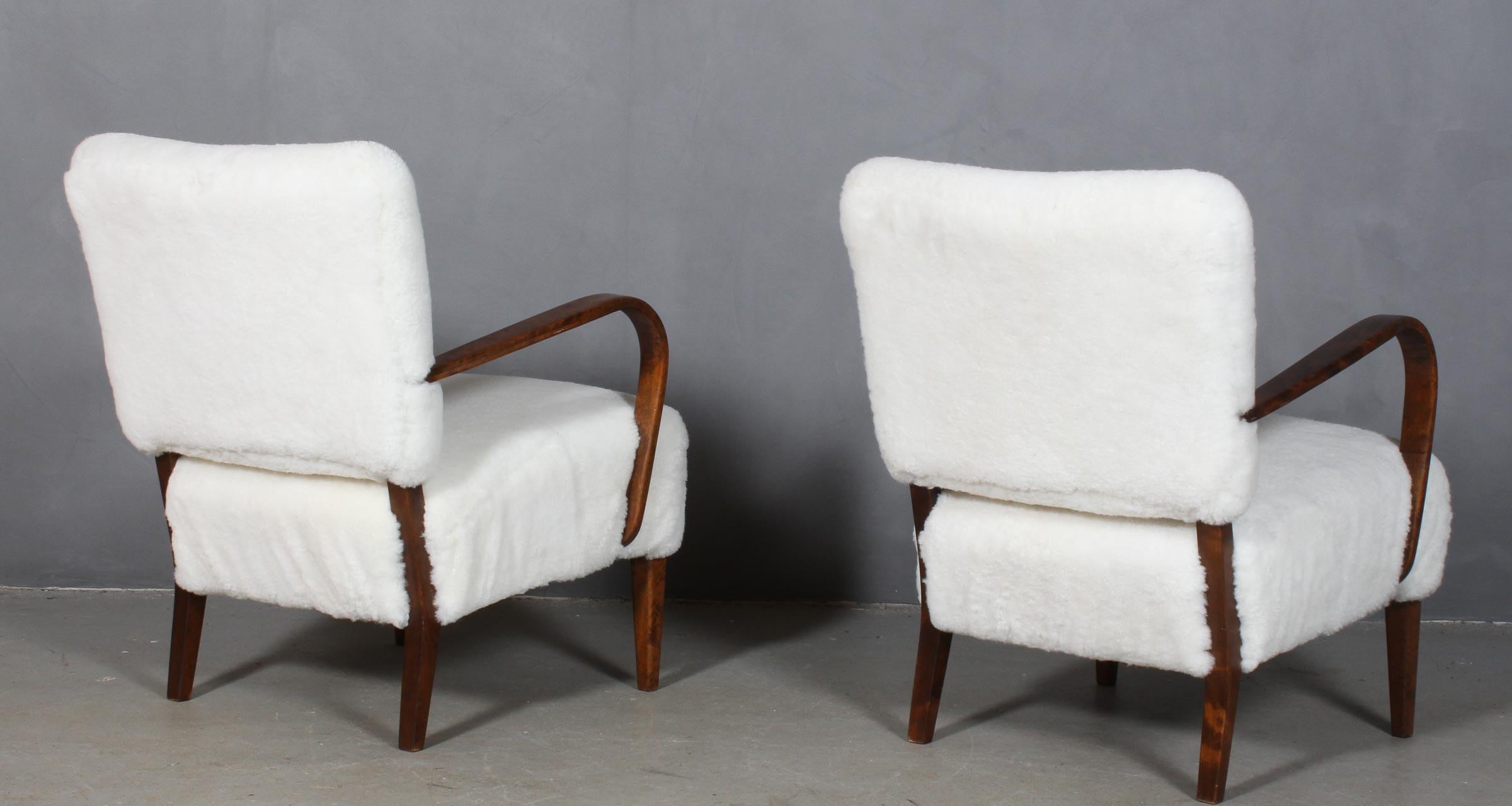 Mid-20th Century Danish Cabinetmaker, Set of Lounge Chairs Lambskin, 1940s For Sale