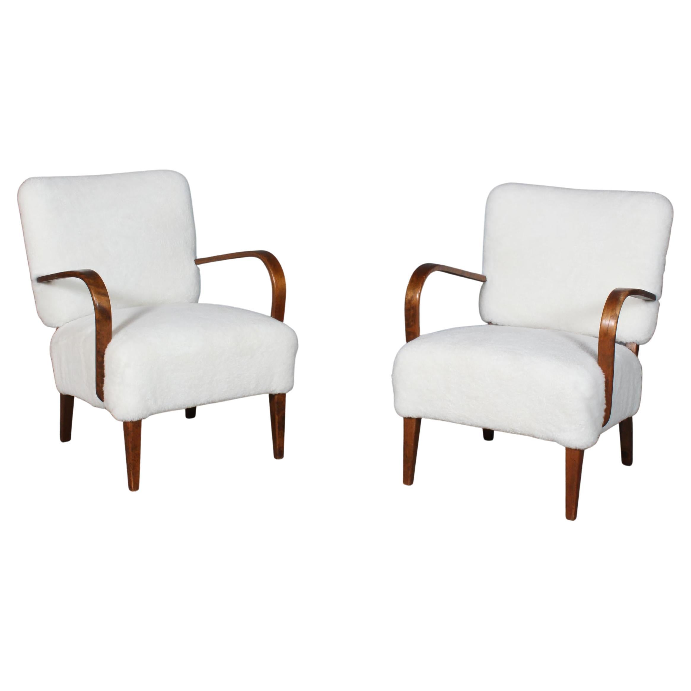 Danish Cabinetmaker, Set of Lounge Chairs Lambskin, 1940s For Sale