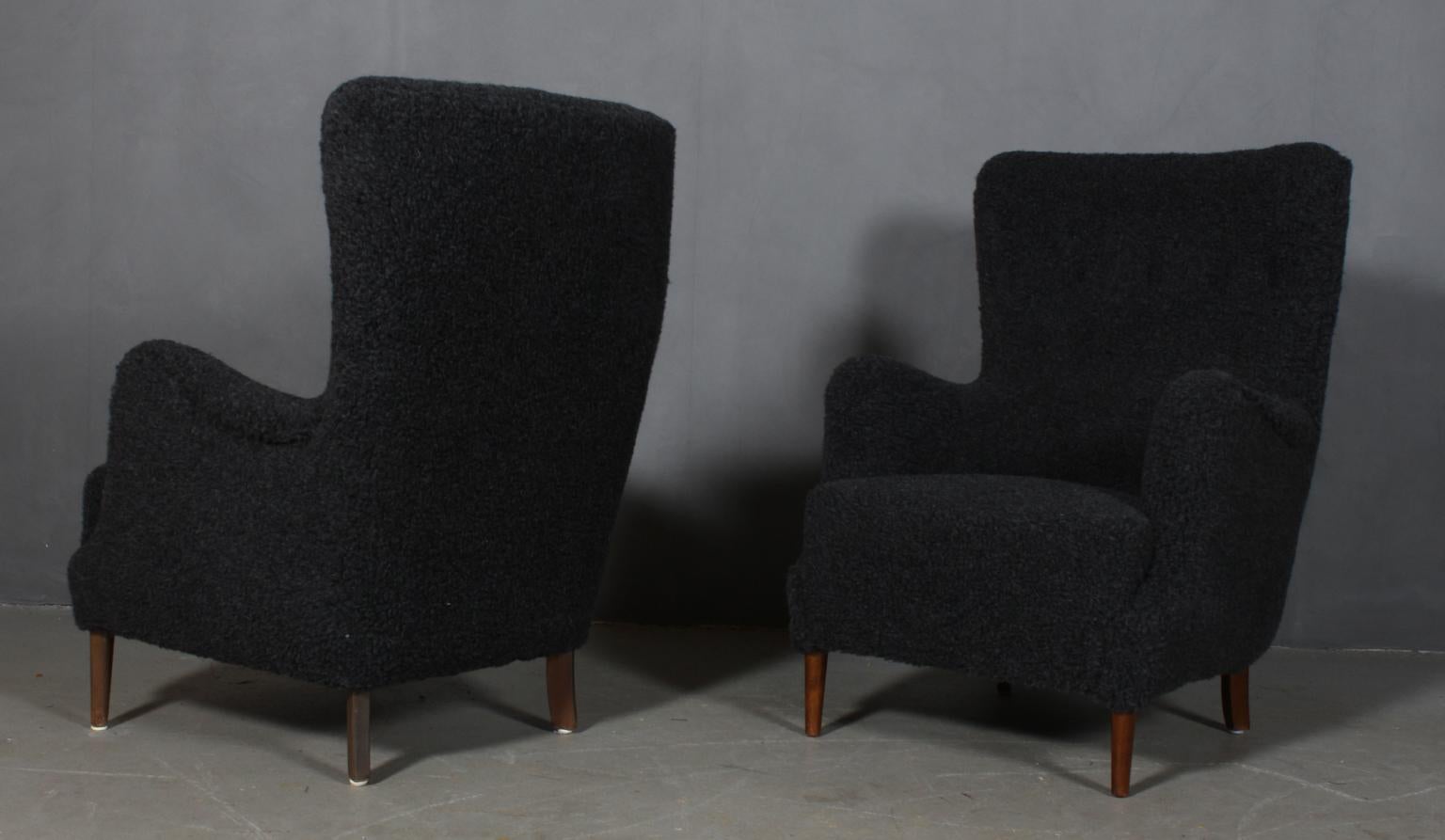 Danish Cabinetmaker, Set of Lounge Chairs Lambwool, 1940s In Excellent Condition In Esbjerg, DK